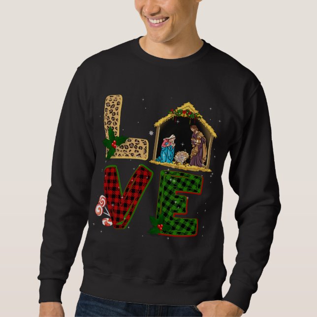Tu Leopard Kariert Weihnachtskrippen Christus Sweatshirt (Vorderseite)