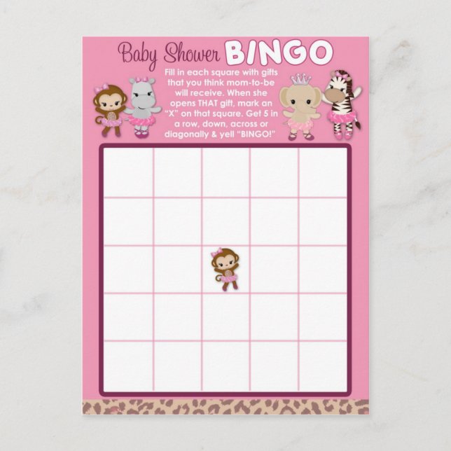Tu Tu Niedlich Ballerina Baby Dusche BINGO Karten  (Vorderseite)