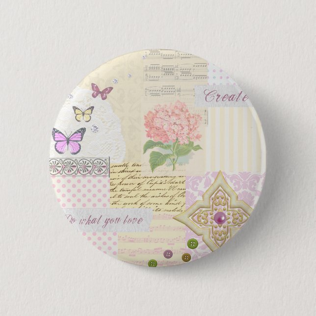 Tu, was du liebst - Rosa und Creme Mädchen-Collage Button (Vorderseite)