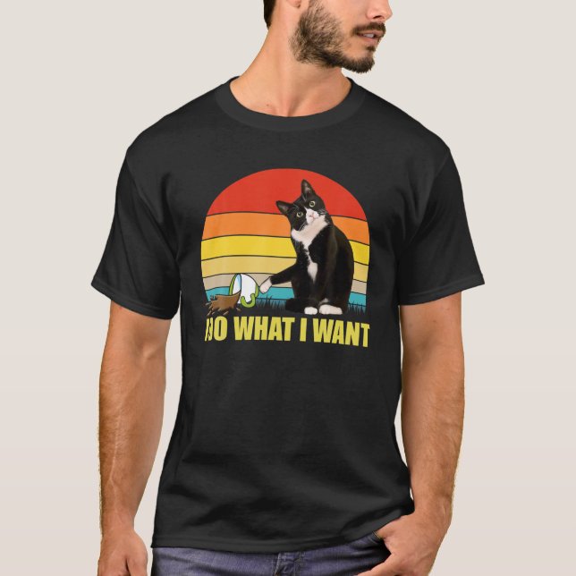 Tu, was ich Tuxedo Cat Kaffee Cup lustig Gewollt T-Shirt (Vorderseite)