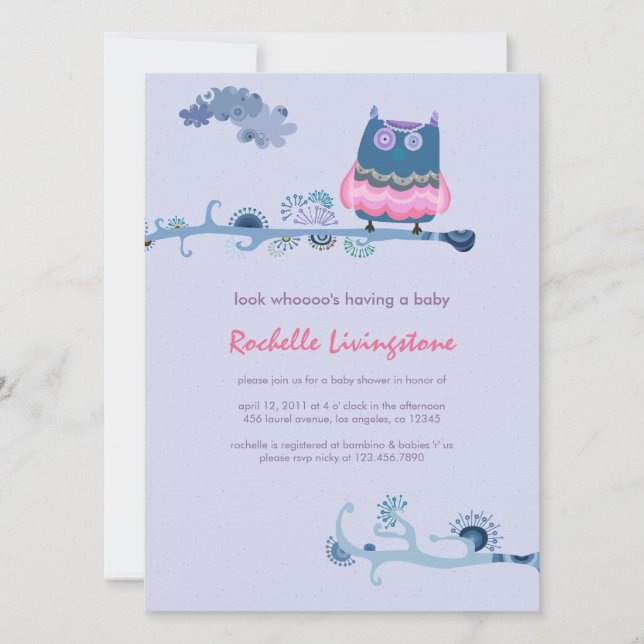 Tu whooo Boy Baby Shower Einladung (Vorderseite)