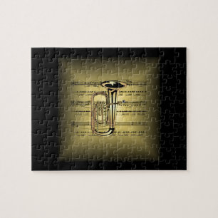 Tuba ~ 3-D Sheet Music Pillow ~ Gold & Black Back