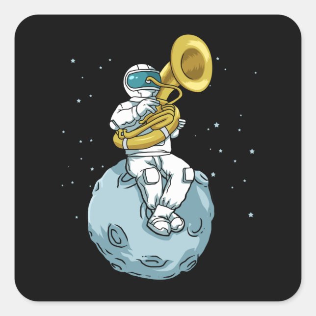 Tuba Gift Astronaut Marching Band Music Sousaphon Quadratischer Aufkleber (Vorderseite)