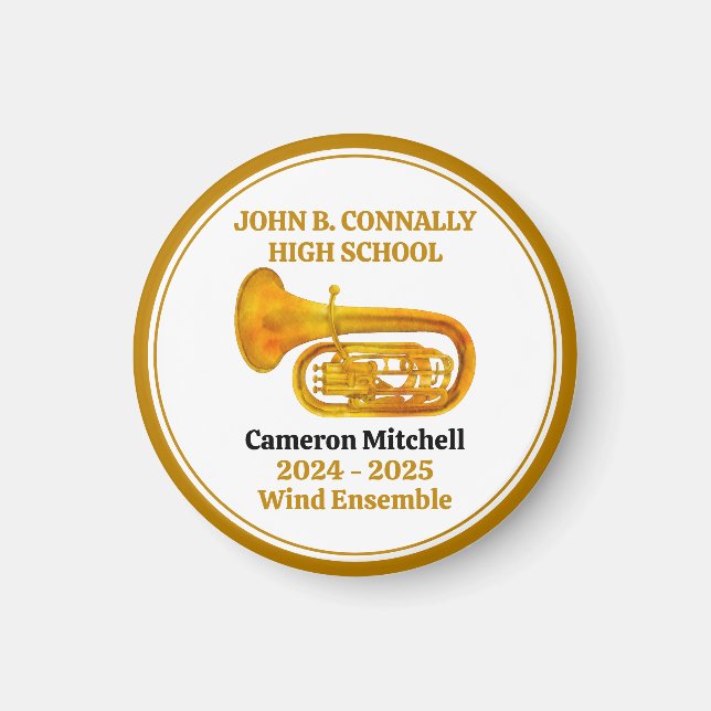 Tuba High School Band Gold Personalisiert Magnet (Vorne)