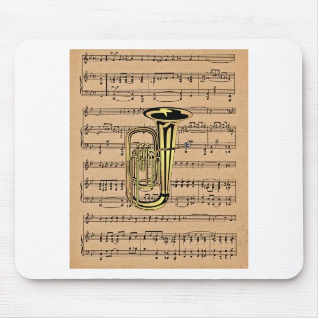 Tuba ~ mit Notenen-Hintergrund Mousepad (Vorne)