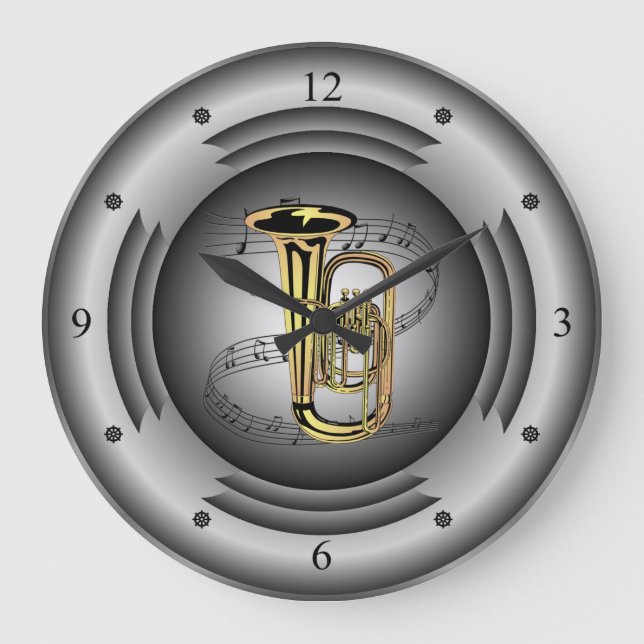Tuba ~ Musical Scroll ~ Silver Speaker ~ Große Wanduhr (Vorderseite)