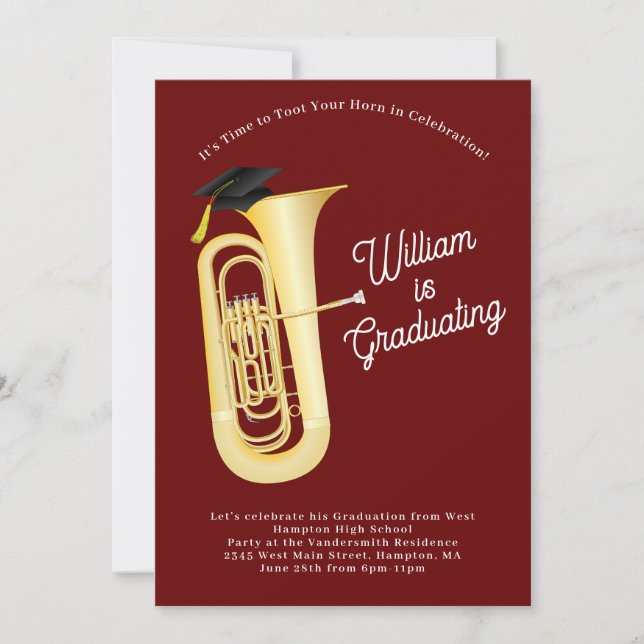 Tuba Musician Graduation Party Music Einladung (Vorderseite)