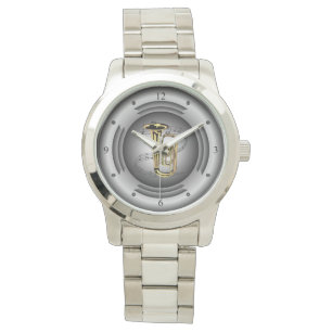 Tuba ~ Musikalische Scroll ~ Silver Lautsprecher ~ Armbanduhr