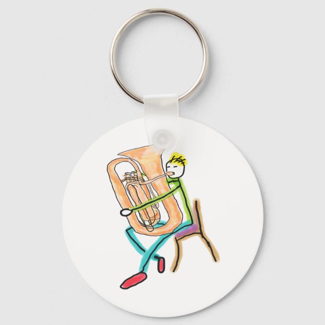 Tuba Playing Stickman Schlüsselanhänger (Vorderseite)