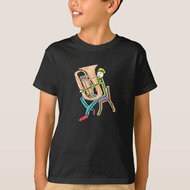 Tuba Playing Stickman T-Shirt (Vorderseite)
