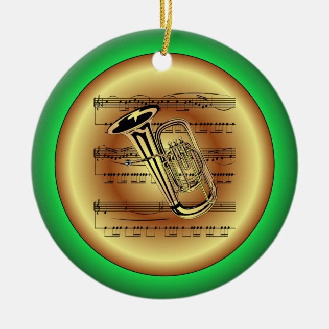 Tuba Sheet Music Red/Green/Gold Christmas Keramik Ornament (Vorne)