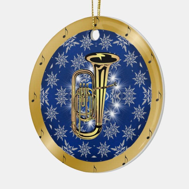 Tuba ~ Silber ~ blaues ~ Gold~ Weihnachten~ Keramik Ornament (Links)