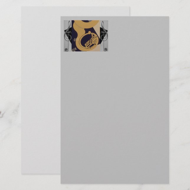 Tuba und Musiknoten Briefpapier (Vorne/Hinten)