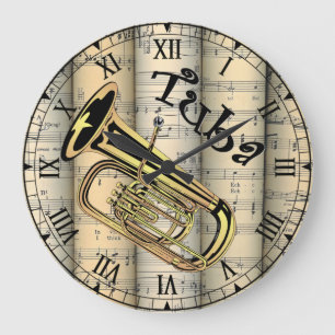 Tuba ~ Vintage Noten in Rollen ~ Unique ~ Große Wanduhr
