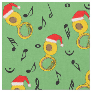 Tuba Weihnachtsmannmütze Musiknotens Pattern Stoff