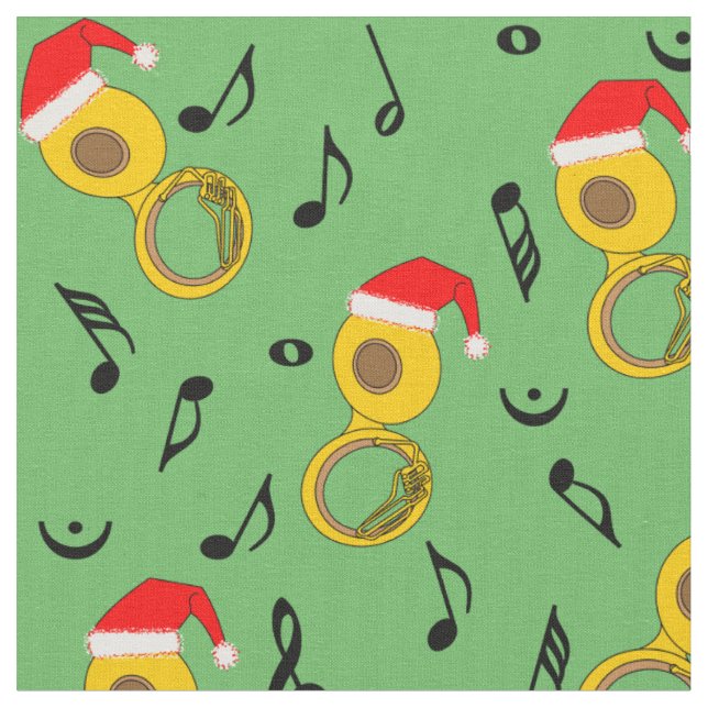Tuba Weihnachtsmannmütze Musiknotens Pattern Stoff (Nahaufnahme)