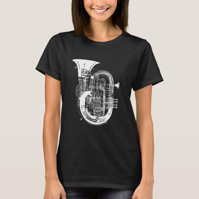 Tuba Zeichnend Messinginstrument T-Shirt (Vorderseite)