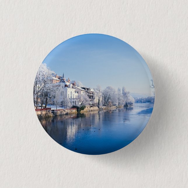 Tübingen, Deutschland nach Schneefall Button (Vorderseite)