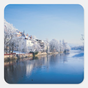 Tübingen, Deutschland nach Schneefall Quadratischer Aufkleber