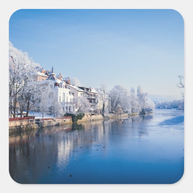 Tübingen, Deutschland nach Schneefall Quadratischer Aufkleber (Vorderseite)