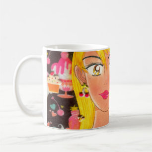 Tuch, das Mädchen das Liebe-Süßigkeiten   in ei Kaffeetasse