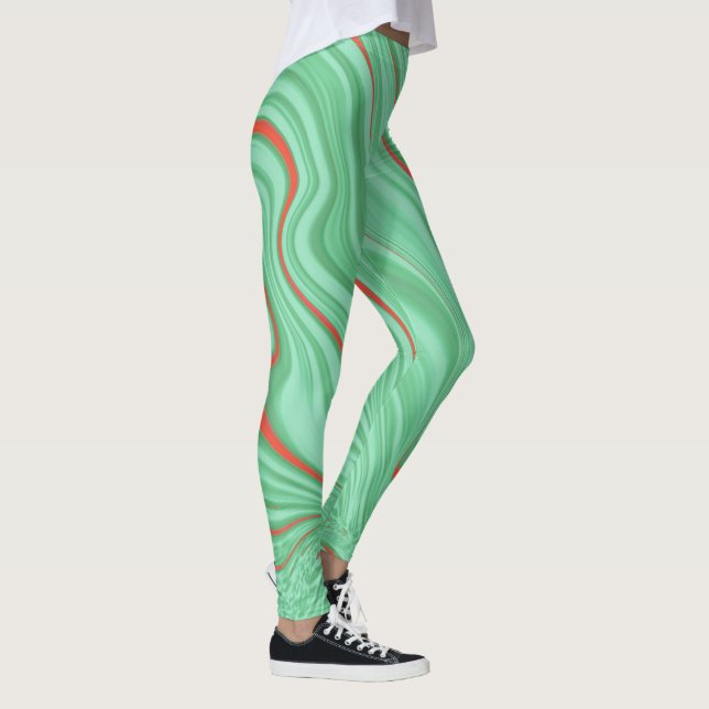 Tuch in Kurven mit hellgrün geprägten Farben Leggings (Rechts)