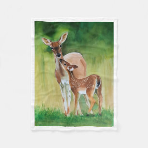 Tuch mit Mutterhirsch und Hirschkalb-Wildtiermaler Fleecedecke