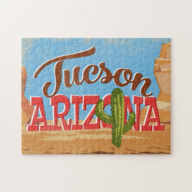 Tucson Arizona Cartoon Desert Vintage Travel (Horizontal)