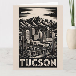 Tucson Arizona Skyline Schwarz Weiß Holzschnitt Karte
