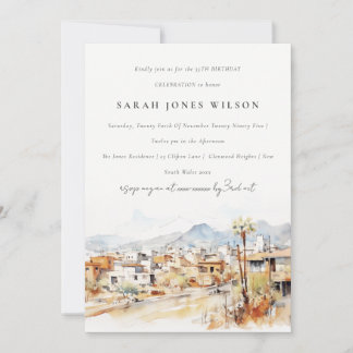 Tucson, Arizona Watercolor Landscape Birthday Einladung