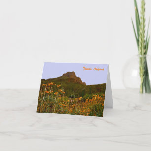 Tucson-Berge und Wildblumen bei Sonnenuntergang Dankeskarte