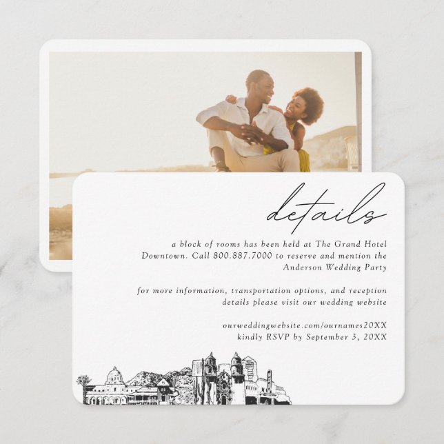 Tucson Wedding Hotel Zimmerblock Details Begleitkarte (Vorne/Hinten)