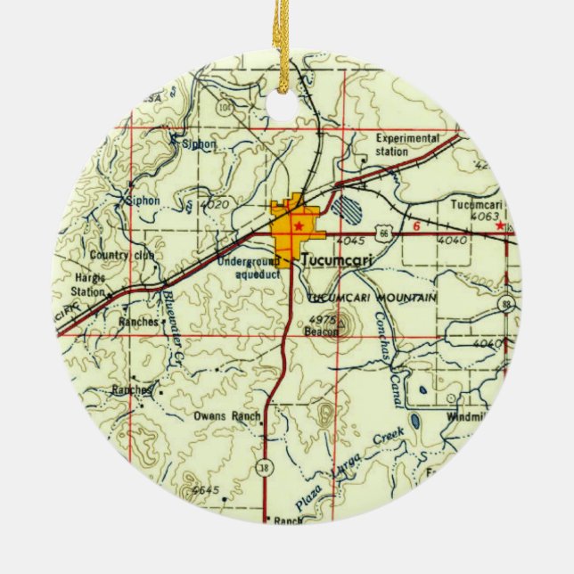 Tucumcari NM Topo Karte Keramik Ornament (Hinten)