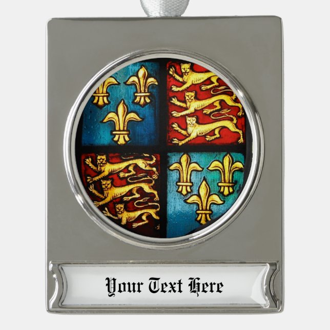 Tudor Haus-königliches Wappen Buntglas Banner-Ornament Silber (Vorderseite)