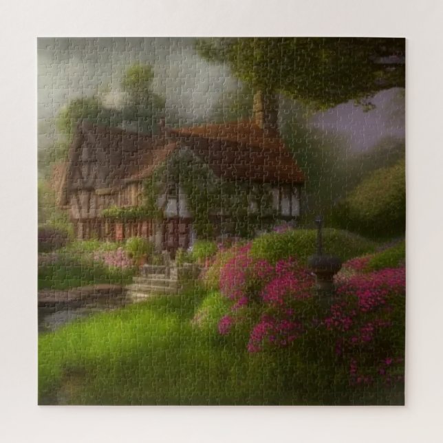 Tudor-Hütte in scheußlicher Gartenlandschaft (Vertikal)