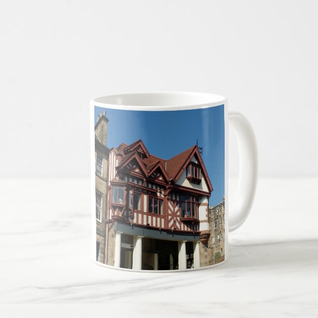 Tudor oak frame Gebäude, Edinburgh, Schottland Kaffeetasse (VorderseiteRechts)