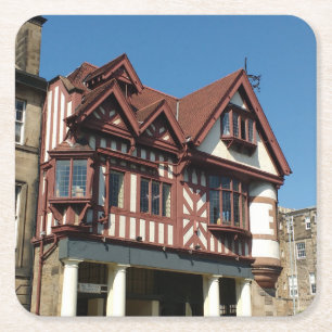 Tudor oak frame Gebäude, Edinburgh, Schottland Rechteckiger Pappuntersetzer