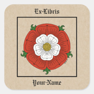 Tudor Rose Buchzeichen Quadratischer Aufkleber