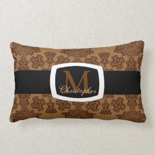 Tudor Rosen-Damast (Brown) (Monogramm) Lendenkissen