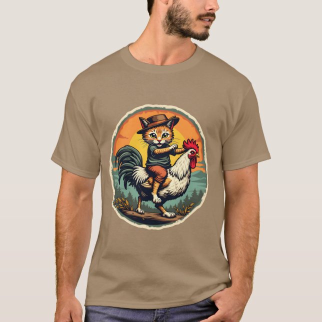 Tuedo Cat auf einer Hühnerfamilie T-Shirt (Vorderseite)