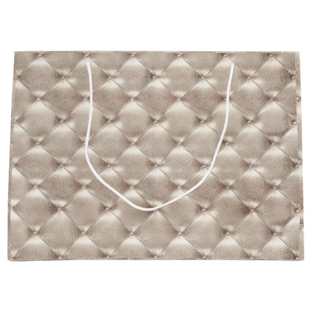 Tufted Leather Ivory Pearly Metallic Glam Luxury Große Geschenktüte (Vorderseite)