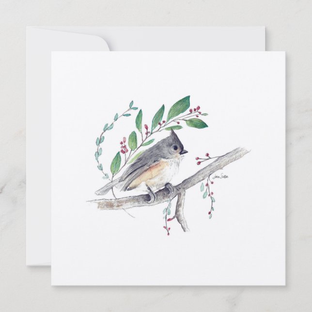 Tufted Titmouse Art Bird Card Feiertagskarte (Vorderseite)