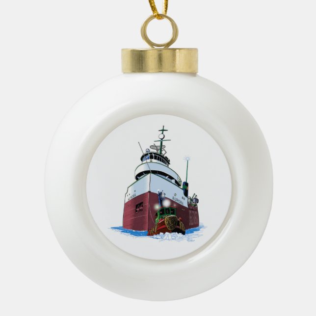 Tug de Noël et ornement en céramique cargo (Devant)