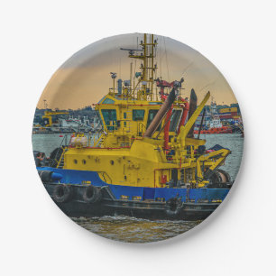 Tugboat segeln am Fluss, montevideo, uruguay Pappteller