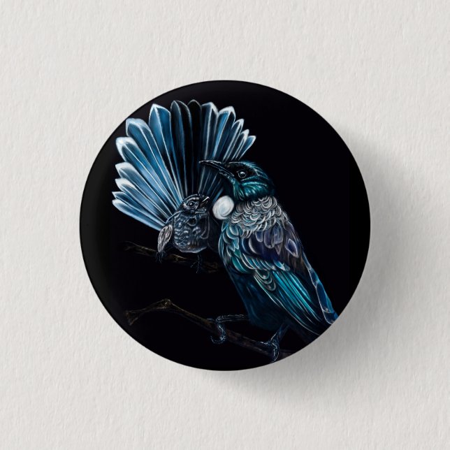 Tui und Piwakawaka Button (Vorderseite)