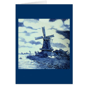 Tuile bleue antique vintage de Delft - moulin à