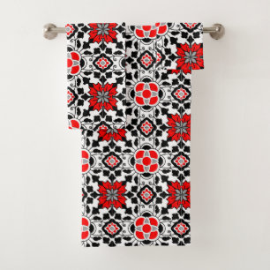 Tuile marocaine florale, rouge-foncé, noire et