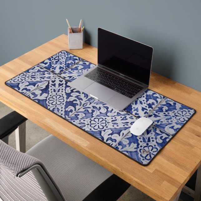 Tuiles portugaises - Azulejo Floral bleu et blanc (Bureau 2)