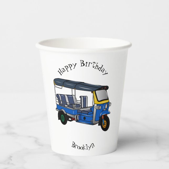 Tuk Tuk Cartoon Illustration Pappbecher (Vorderseite)