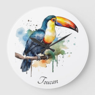 Tukan auf Ast Aquarell-Kunst, individuell Große Wanduhr